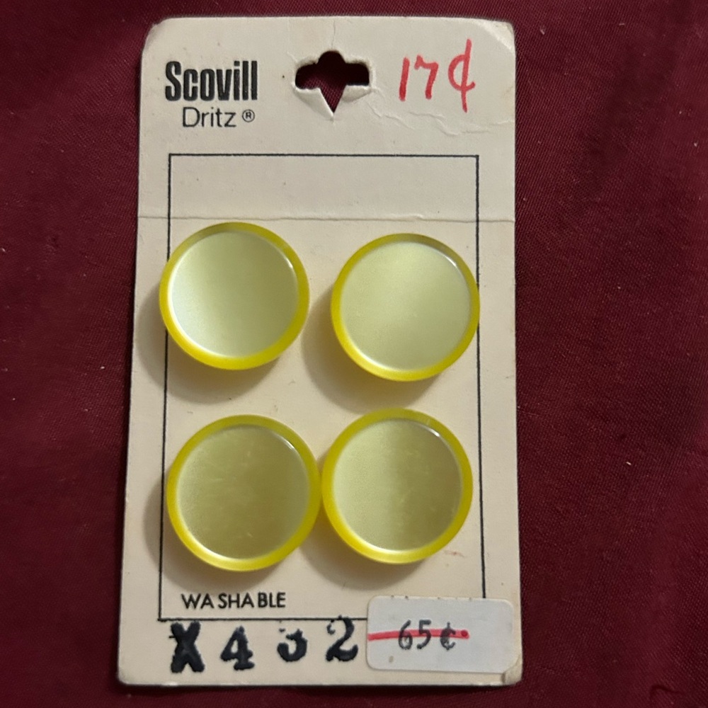 Scovill Vintage Sewing Buttons. Yellow. New